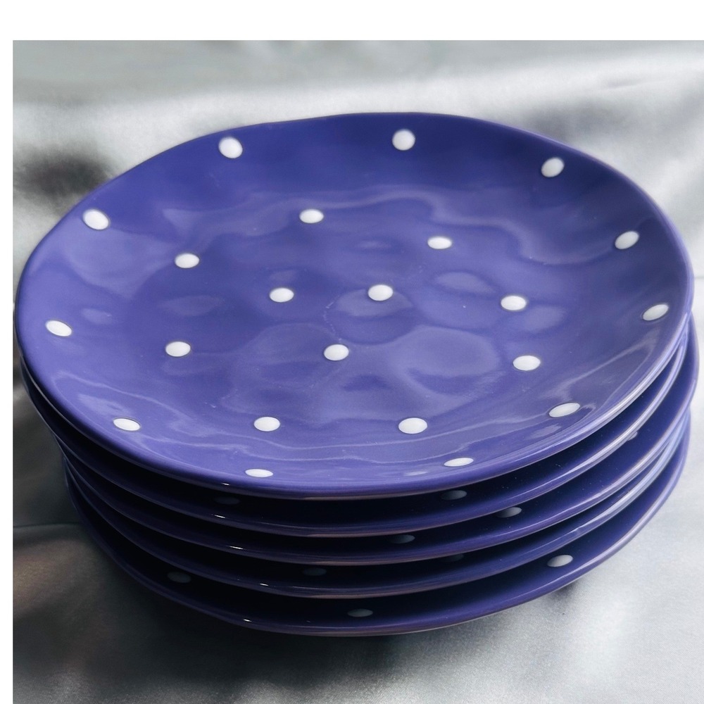 Maxwell & Williams Sprinkle Purple Polka Dot 8 Inch Salad Plates Set of 5 - Picture 2 of 9